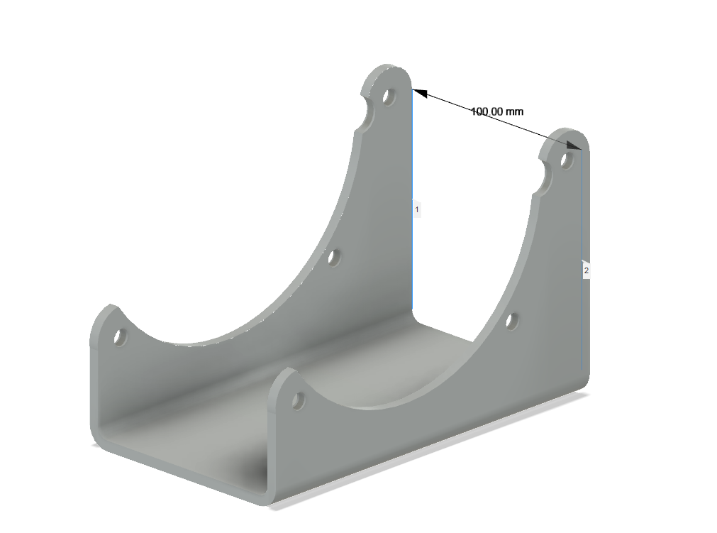 Gray metal bracket with measurement label on a white background